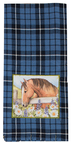 Grace & Beauty Blue Plaid Western Applique Tea Towel