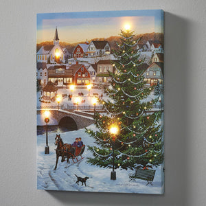 Christmas Village Lighted Wrapped Canvas