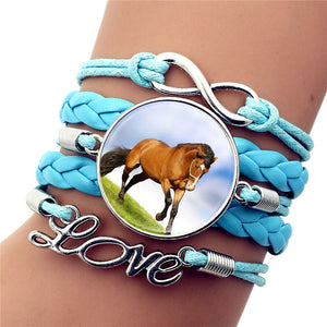 "Prancer" Leather Infinity Horse Wrap Bangle Bracelet