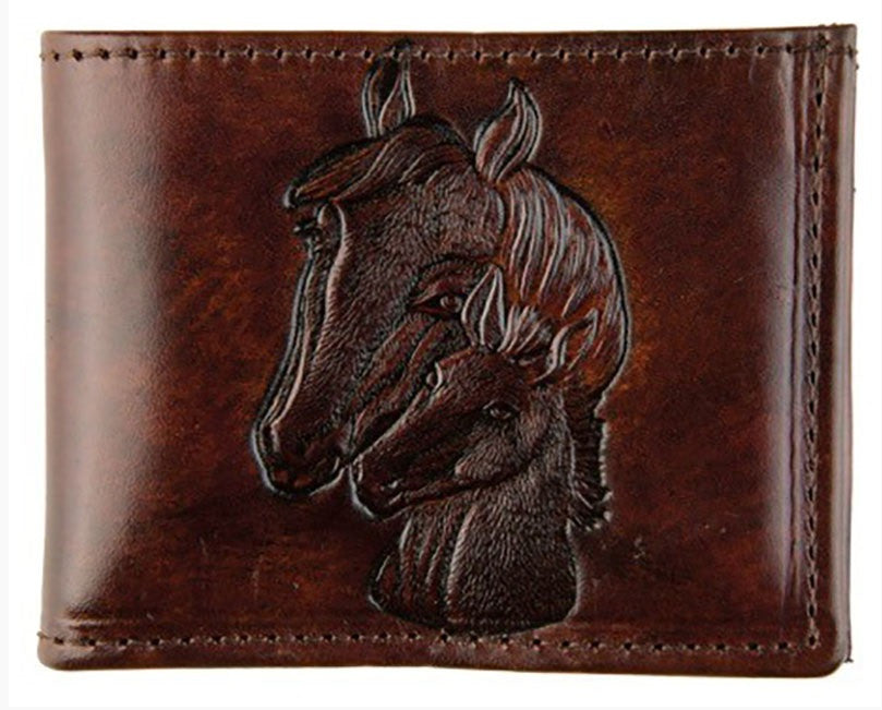 Horse Head Brown Leather Billfold (Made In The USA)
