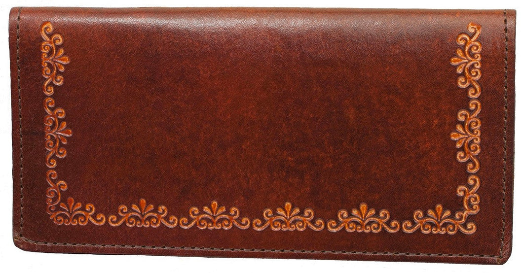 Antique Brown Leather Checkbook Wallet (Made In The USA)