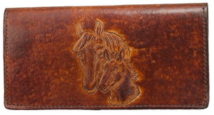 Antique Brown Leather Mare & Foal Checkbook Wallet (Made In The USA)