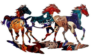 (LZPNRUN26WLF) "Ponies on the Run" Western Laser-Cut Metal Wall Art