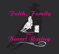 (MBCH1892) "Faith, Family, Barrel Racing" Western Adult Christian T-Shirt