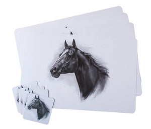 (MBHW7207) "Horse" Western Reversible Placemats & Coasters Set
