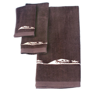 (MBHW7402) "Running Horses" 3-Piece Embroidery Bath Towel Set - Chocolate