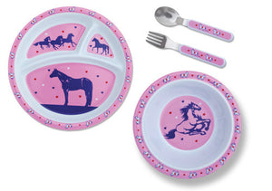 (MBHW9722) Pink Cowgirls with Hearts & Horses Dinnerware Set for Kids