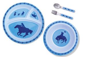 (MBHW9723) Blue Cowboys and Barbwire Dinner Set for Kids
