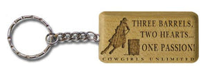 (MBKC5063) "Three Barrels, Two Hearts, One Passion" Wooden Key Chain
