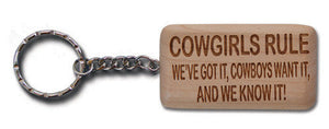 (MBKC5071) "Cowgirls Rule" Wooden Key Chain