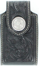 Load image into Gallery viewer, (MFW0688401) Western Black Tooled Cell Phone Holder with Swivel Belt Clip (for iPhone4 &amp; Blackberry)