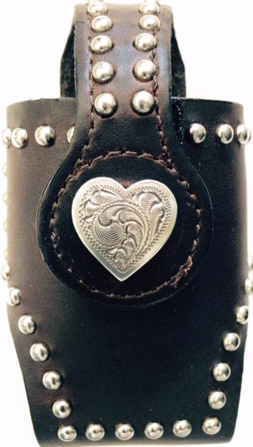 (MFW0689299-30) Western Black Cell Phone Holder with Heart Concho for Flip Phones