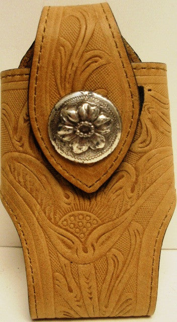(MFW0689299-5) Western Tan Floral Cell Phone Holder with Floral Concho for Flip Phones