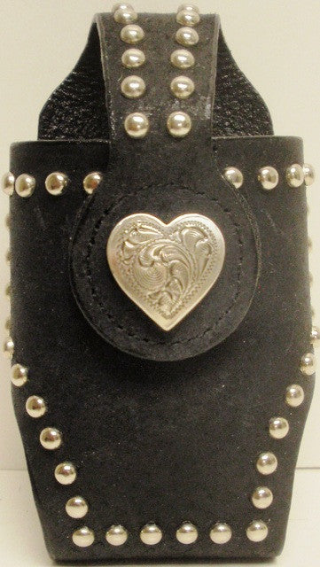 (MFW0689299-8) Western Black Cell Phone Holder with Heart Concho for Flip Phones