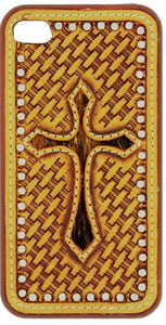 (MFW06970) Western iPhone 4 Snap-On Case with Basketweave and Hair-On Cross
