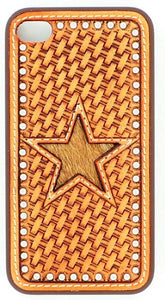 (MFW06972) Western iPhone 4 Snap-On Case with Basketweave and Hair-On Star