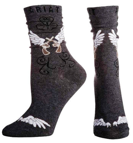 (MFW10009394) Winged Crossing Revolvers Ladies' Fashion Crew Socks Charcoal