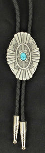 (MFW22114) Southwestern Oval Antique Silver Bolo with Turquoise Stone