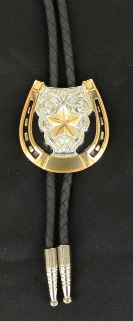 (MFW22704) Western Bolo with Gold Horseshoe & Star