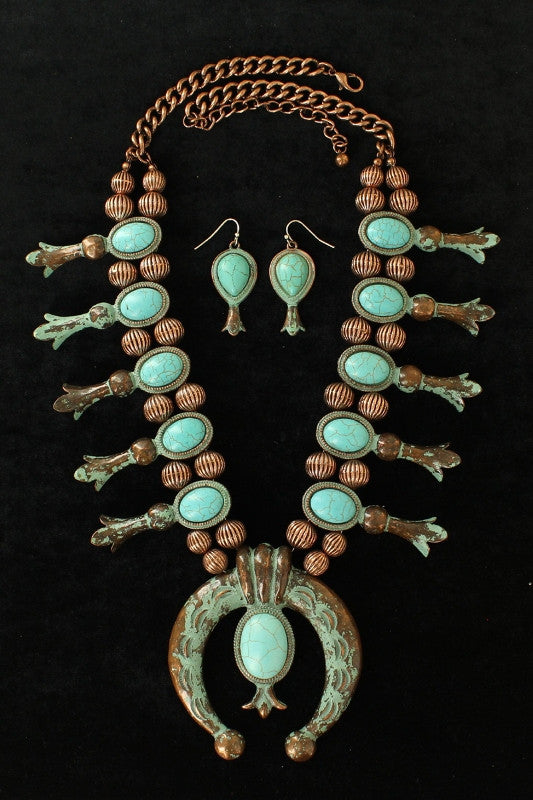 Turquoise Squash Blossom Necklace Native American Gem Grade Blue Gem - Etsy