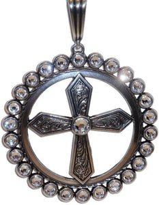 (MFW29402) Western Silver Cross Pendant with CZ Stones