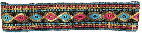 (MFW3007297) Tribal Sequined Multi-Colored Beaded Headband