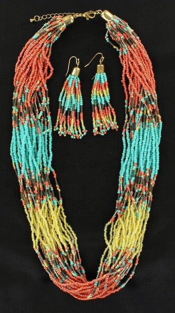 RETRO LOVIN' Beaded Boho/western Choker Necklace, Orange, Yellow, Black,  White and Turquoise Seed Beads, Customizable Length - Etsy