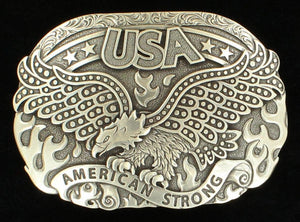 (MFW37122) "USA - American Strong" Men's Silver Belt Buckle