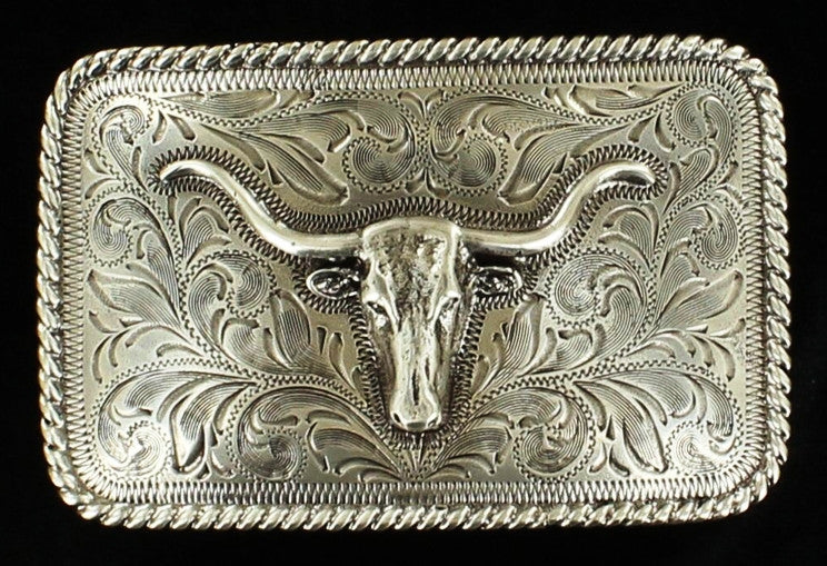 Men's Silver Embroidered Belt with Bulls in Black – Cowboybeltsbuckles