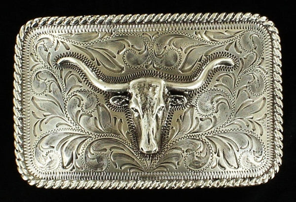 Men's Longhorn Rectangular Silver Belt Buckle – Wild West Living
