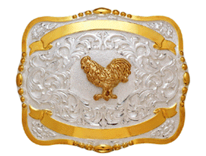 (MFW38434) Western 5" x 4" Trophy Buckle with Rooster and Free Engraving