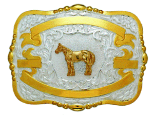 (MFW38444) Western Trophy Buckle with Standing Horse and Free Engraving