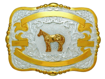 (MFW38444) Western Trophy Buckle with Standing Horse and Free Engraving