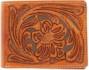(MFWN5490608) Western Tan-Tooled Leather Bi-Fold Wallet by Nocona