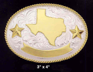 (MFWC10368) Silver Trophy Buckle - Texas Stars with Free Engraving