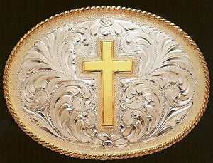 (MFWC10370) "Cross" Silver Belt Buckle