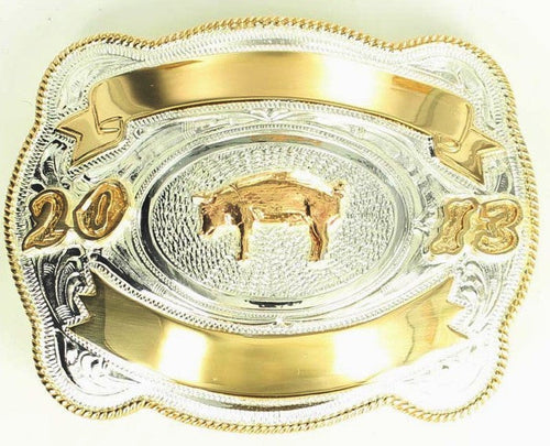 (MFWC10378) Silver Trophy Buckle with Choice of Year and Free Engraving