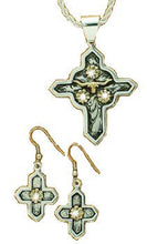 Load image into Gallery viewer, (MFW90444) Western Silver Necklace &amp; Earrings - Cross &amp; Longhorns