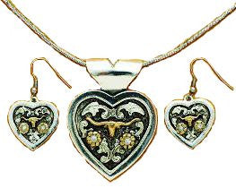 (MFW90490) Western Necklace & Earring Set - Longhorn