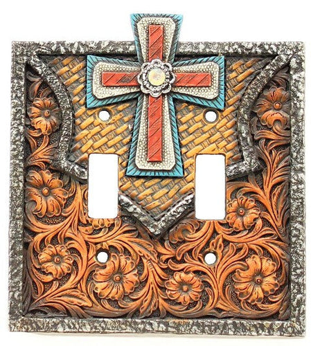 (MFW94303) Western Cross Double Light Switch Cover Plate