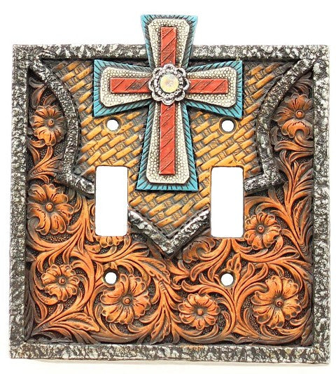 (MFW94303) Western Cross Double Light Switch Cover Plate