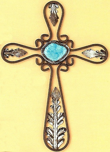 (MFW94562) Western Wall Cross with Turquoise Stone