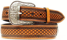 Load image into Gallery viewer, (MFWA1013248) Men&#39;s Western Natural Belt with Ribbon Overlay and Round Silver Conchos