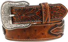 Load image into Gallery viewer, (MFWA1024402) Men&#39;s Western Ostrich Print Leather Brown Belt by Ariat
