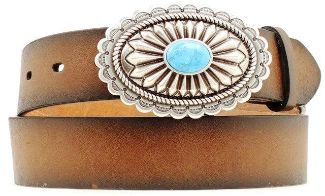 (MFWA1512002) Ladies' Western Distressed Brown Belt with Silver & Turquoise Buckle
