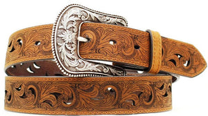 (MFWA1514802) Ladies' Western Brown Belt with Paisley Cut-Out Pattern 1-1/2"
