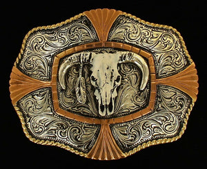 (MFWC10138) Western Steer Skull Belt Buckle by Crumrine