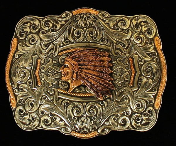 Antique Silver Western Belt Buckle – 42mm, Prong Pin, Indian Ethnic Flower Design