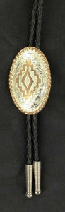 (MFWC10853) Western Silver & Gold Aztec Bolo with Gold Rope Edge