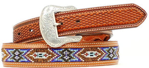(MFWN2484408) Men's Western Tan Leather 1-1/2"  Belt with Turquoise Accents by Nocona